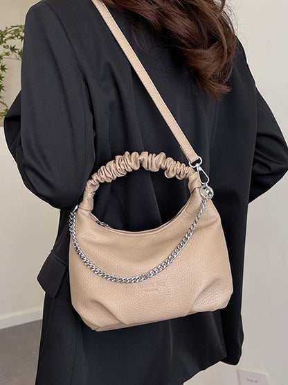 Chains Pleated Solid Color Zipper Crossbody Bags Handbags