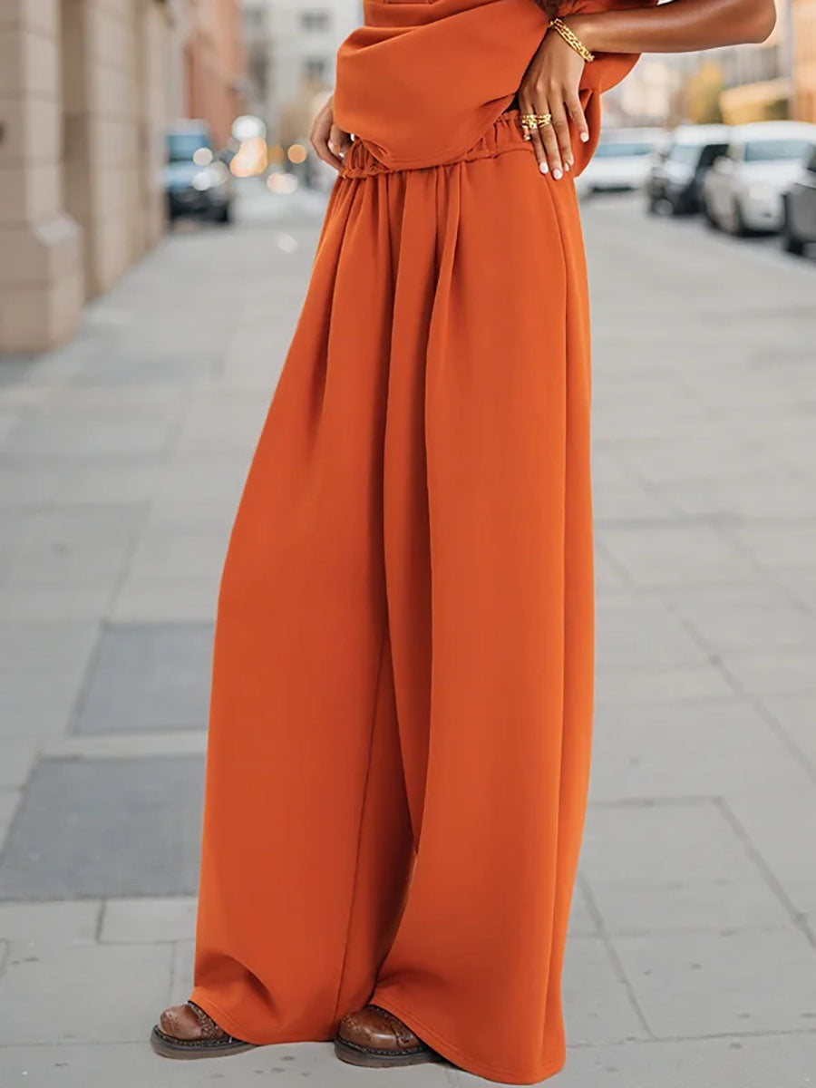 High Waisted Wide Leg Elasticity Pleated Solid Color Pants Trousers