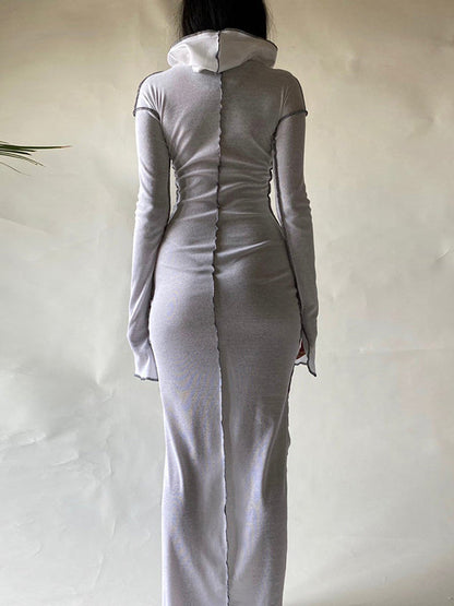 Robe longue fendue à capuche et manches longues, grande taille, couleur unie 