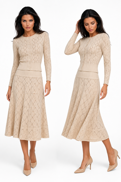 KASIAH  Knit Two-Piece Set – Cardigan Top & Maxi Skirt