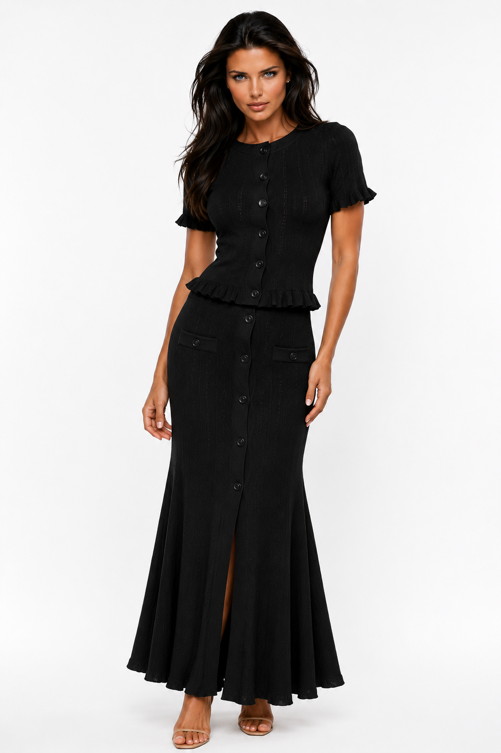 CELIA Knit Ruffle Top & Maxi Skirt