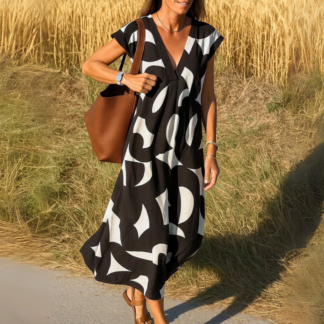 Evangeline | Women's V Neck Flowy Draped Dress Evening
