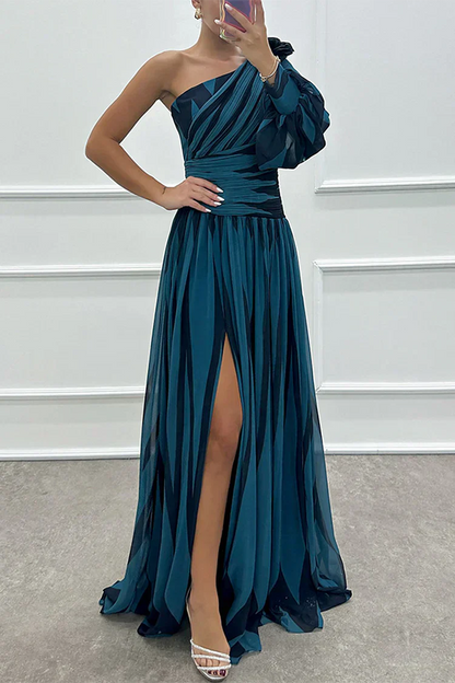 Bonnie™ | Elegant Striped One Shoulder Maxi Dress