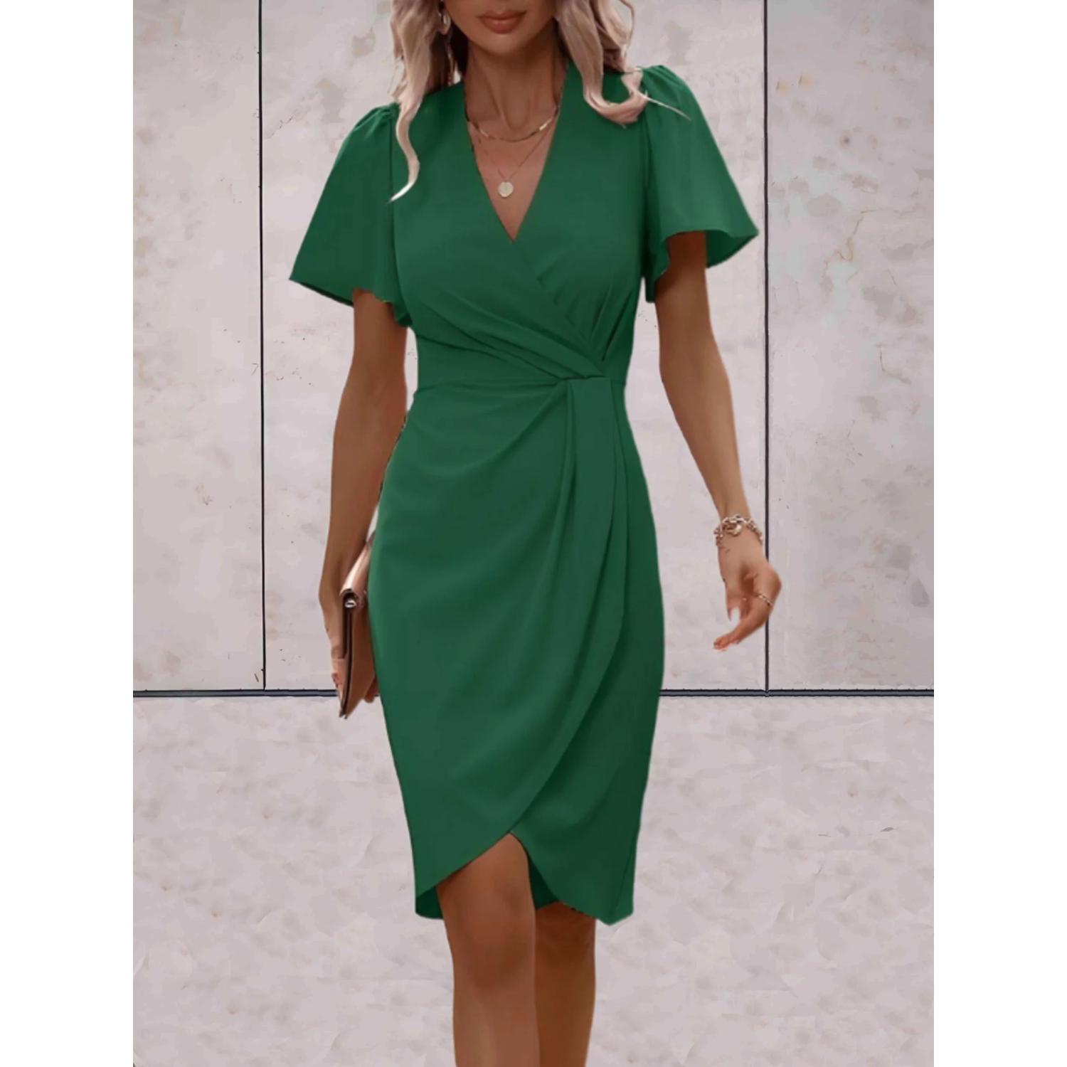 Tara | Women's Wrap Midi Dress Flutter Sleeve V-Neck Bodycon