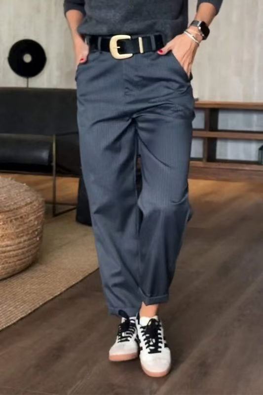 Women's Casual Striped Cropped Suit Pants Navy S