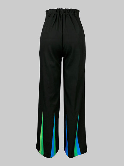 Loose Elasticity Pockets Printed Split-Joint Pants Trousers