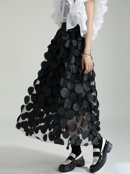 A-Line High Waisted Mesh Polka-Dot Solid Color Split-Joint Skirts Bottoms
