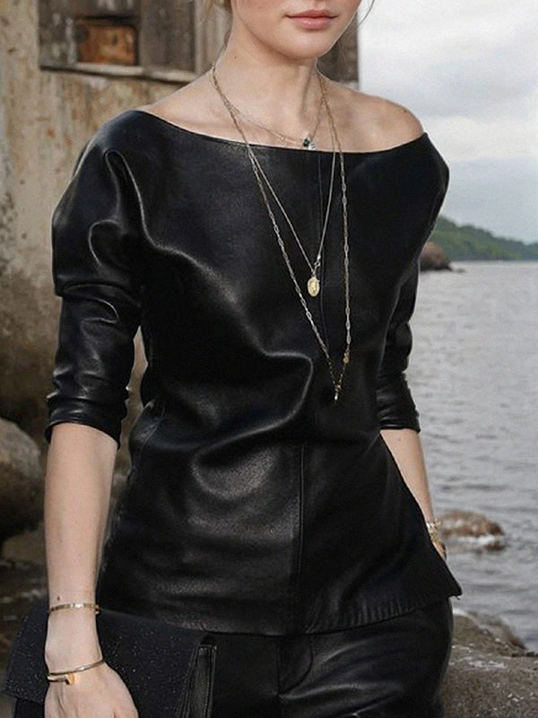 T-shirts amples à manches mi-longues et à une épaule, couleur unie 