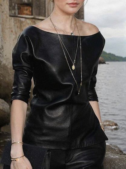 T-shirts amples à manches mi-longues et à une épaule, couleur unie 