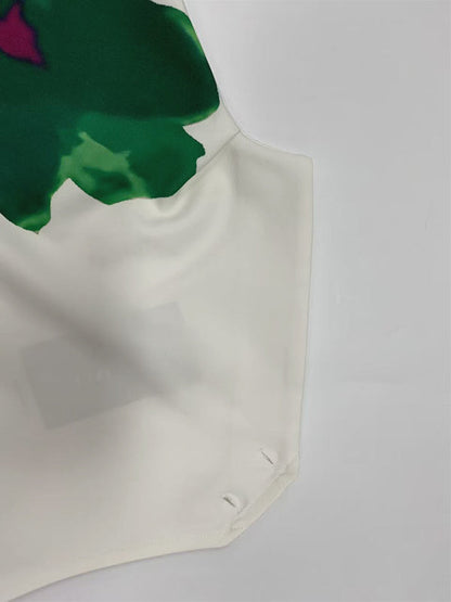 Loose Sleeveless Asymmetric Flower Print Mock Neck Vest Top