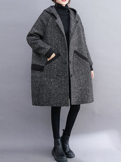 Original Creation Long Sleeves Loose Keep Warm Hooded Outerwear