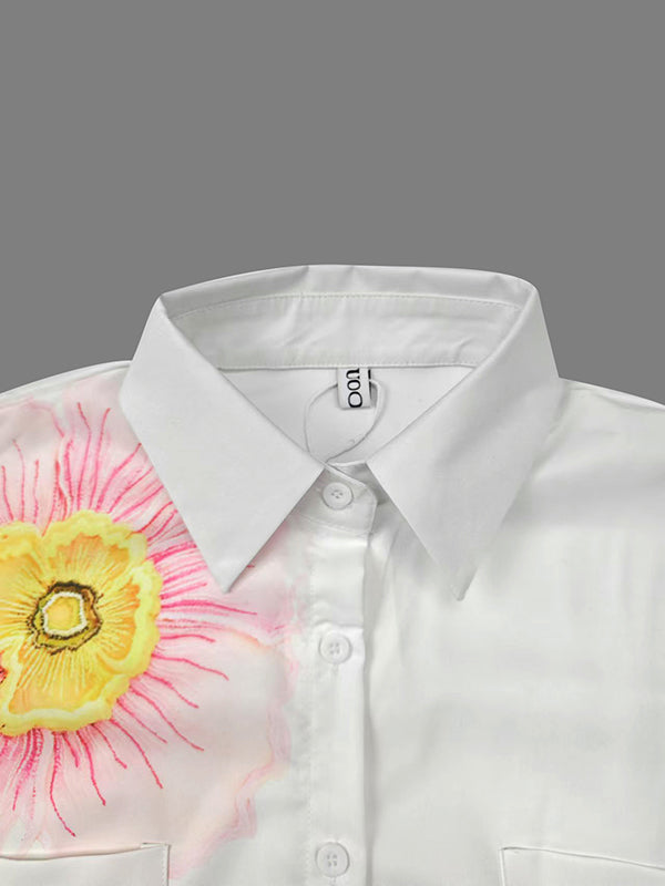 Chemisiers amples asymétriques à imprimé floral, à volants et à revers fendus sur les côtés 