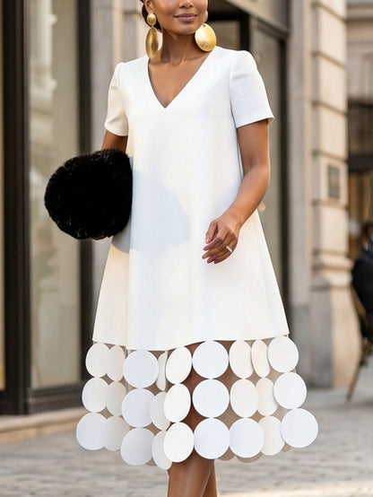 A-line Loose Solid Color Split-Joint Tasseled V-neck Midi Dresses
