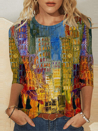 T-shirts amples à col rond imprimés grande taille 