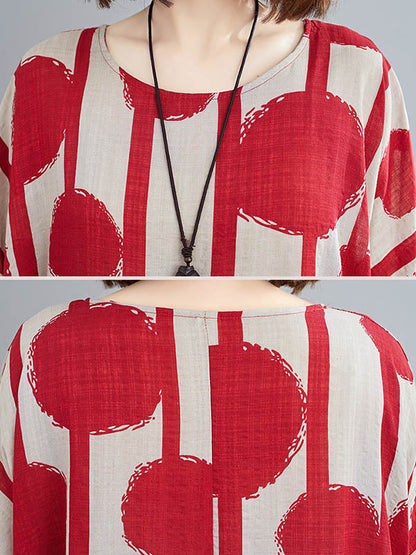 Original Polka-Dot Split-Joint Round-Neck Midi Dress