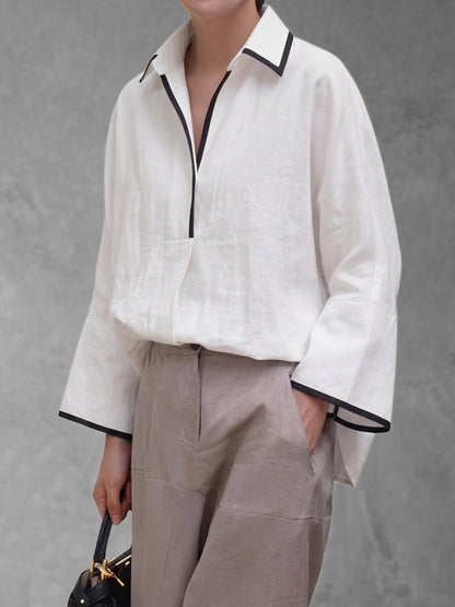 Flared Sleeves Long Sleeves Solid Color Split-Joint Lapel Blouses&Shirts Tops