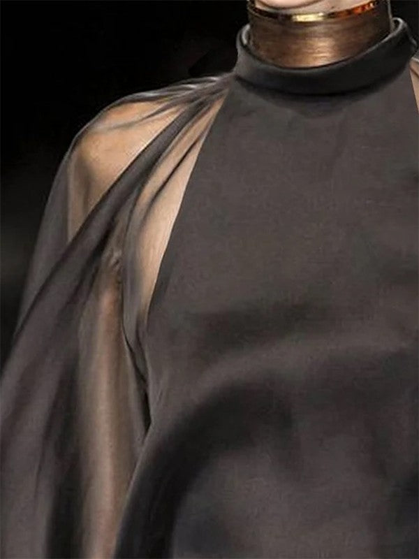 Chemisiers et chemises amples à manches longues et col montant, couleur unie et transparente 