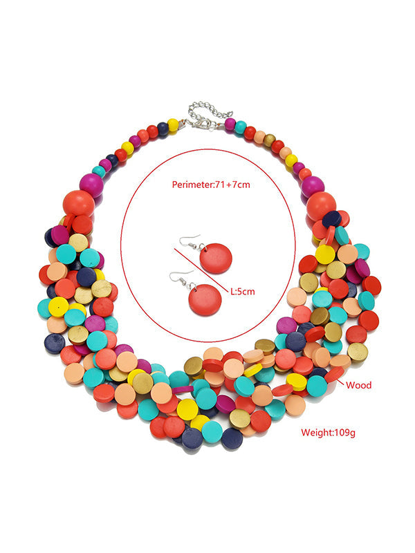 Rustic Charm Multi-Layer Wood Bead Necklace & Earring Set