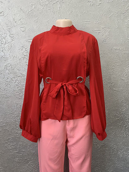 Loose Wrap Bandage Hollow Solid Color Split-Joint Blouses&Shirts Tops