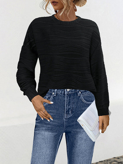 Long Sleeves Loose Solid Color Round-Neck T-Shirts