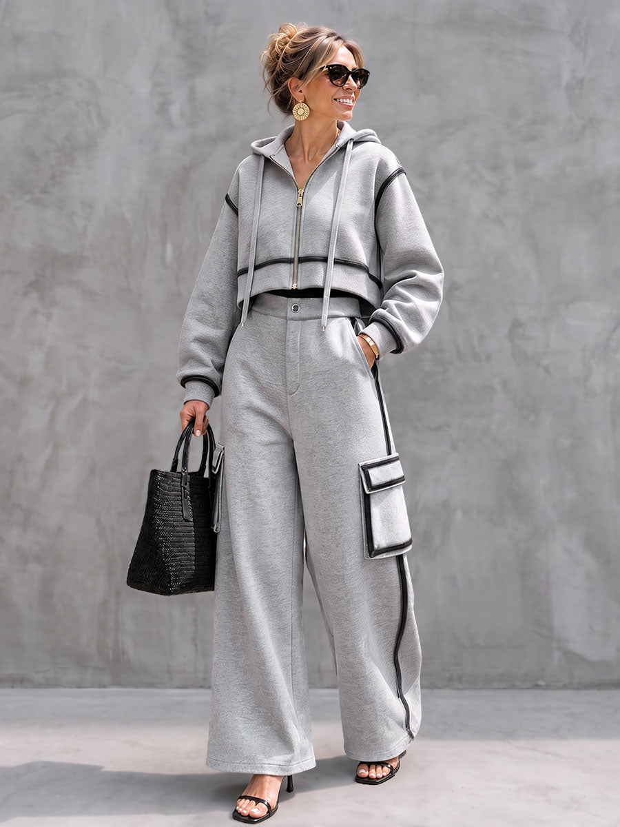 Pockets Contrast Color Buttoned High Waisted Trousers Pants
