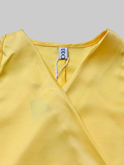 High-Low Loose Ruffle Trim Solid Color Tied Waist V-Neck Maxi Dresses