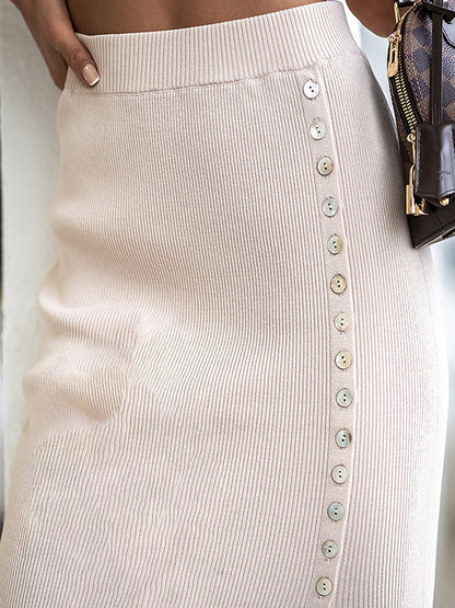 Bodycon High Waisted Asymmetric Buttoned Split-Side Skirts Bottoms