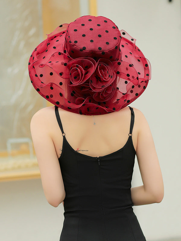 Flower Shape Gauze Polka Dot See-Through Split-Joint Sun Hat