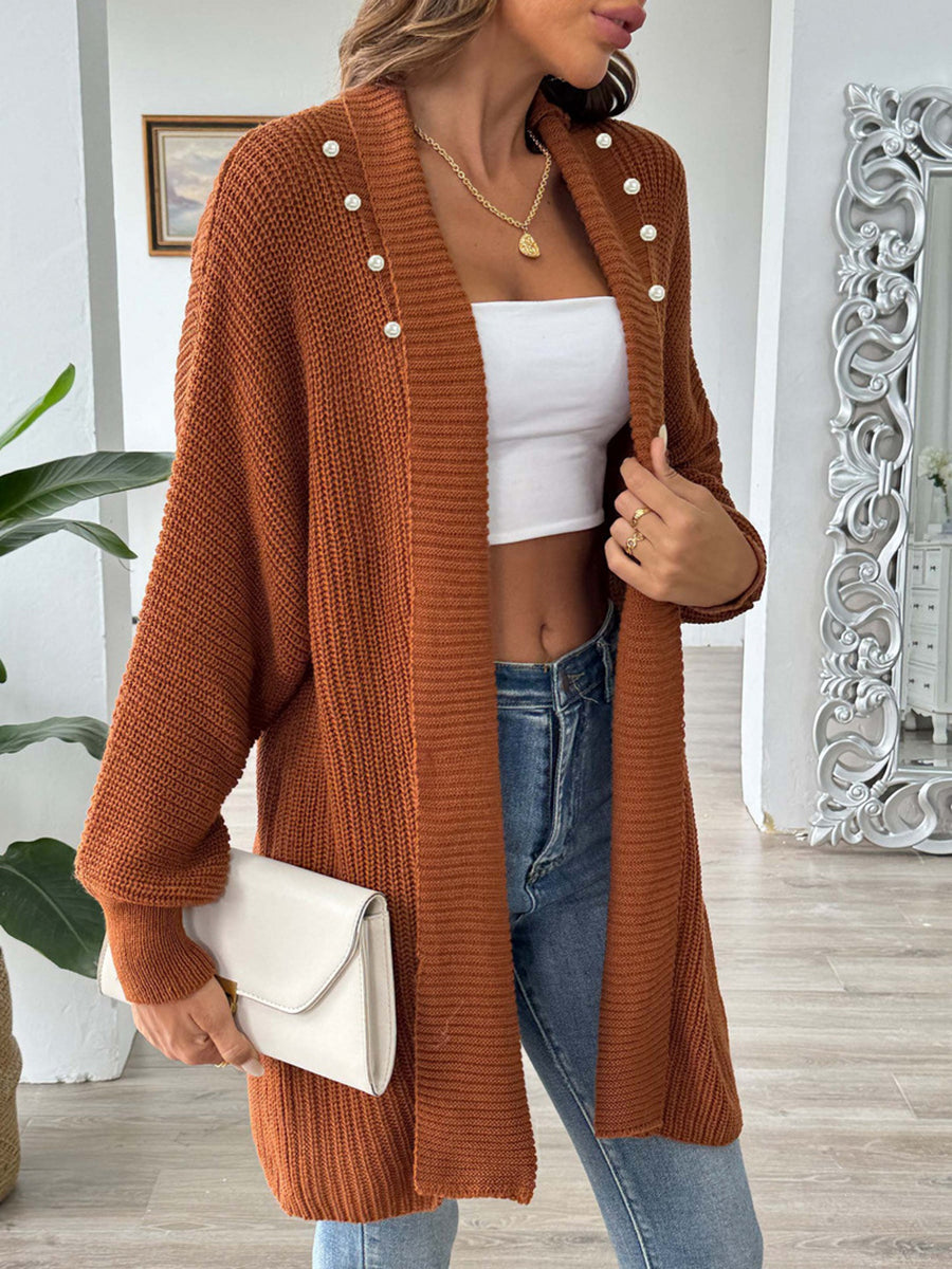 Solid Color Ribbed Loose Long Sleeves Stand Collar Cardigan Tops