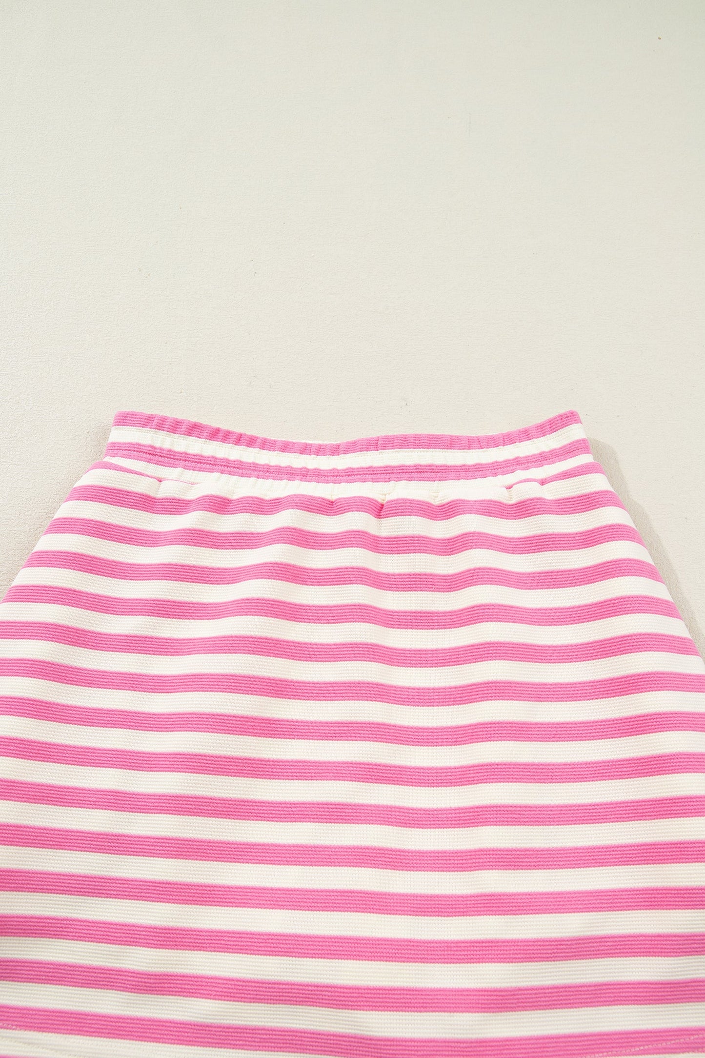 Dark Blue Textured Stripe Print Contrast Trim Zip Collar Sleeveless 2pcs Skort Set