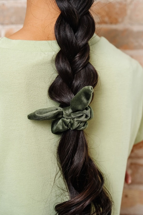 Olive Velvet Bow Scrunchie