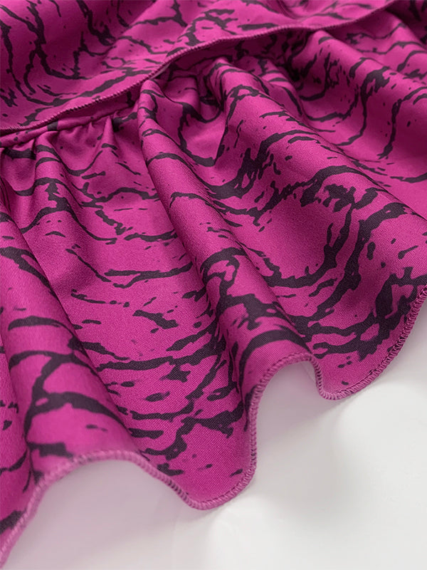 Robes longues à manches évasées, manches mi-longues, asymétriques, plissées, imprimées, à volants, col rond 