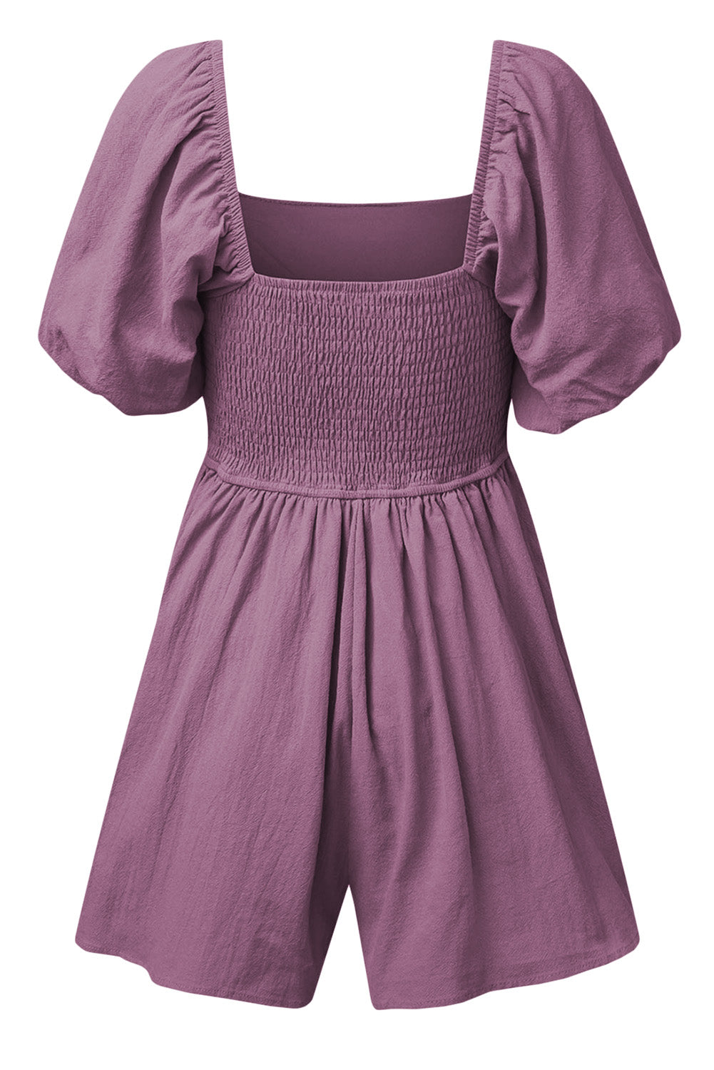Jungle Green Square Neck Ruched Puff Sleeve Romper
