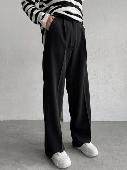 High Waisted Loose No Belt Solid Color Suit Pants Trousers