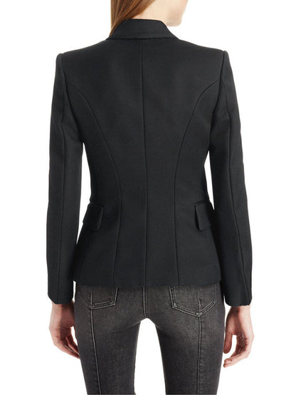 Long Sleeves Buttoned Notched Collar Blazer Outerwear