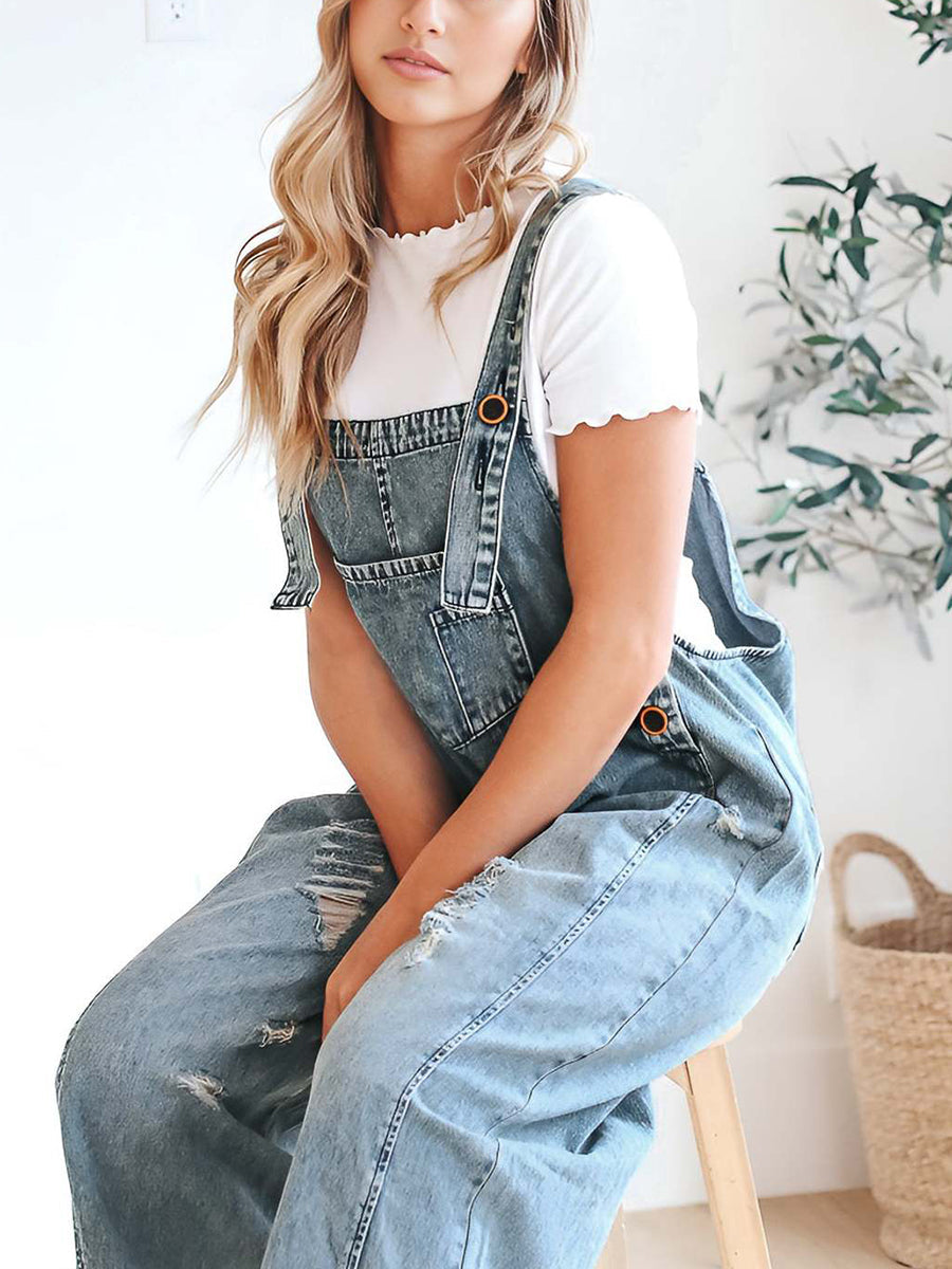 Cropped Wide Leg Buttoned Pockets Solid Color Adjustable Straps Overalls
