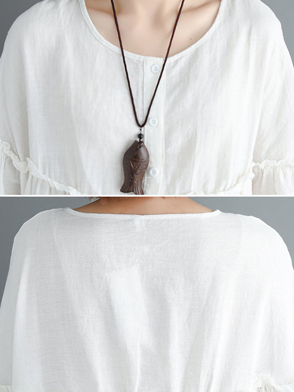 Künstlerisches Retro-Falbala-Midikleid in Volltonfarbe mit Falten 