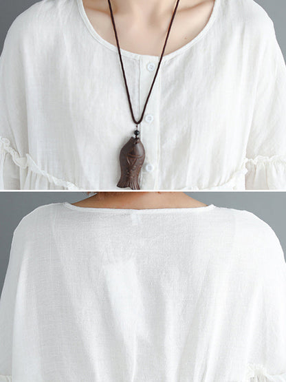 Künstlerisches Retro-Falbala-Midikleid in Volltonfarbe mit Falten 