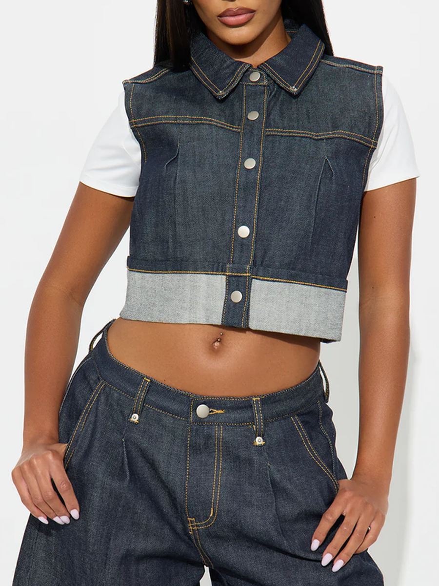 Loose Sleeveless Buttoned Pleated Split-Joint Lapel Vest Outerwear