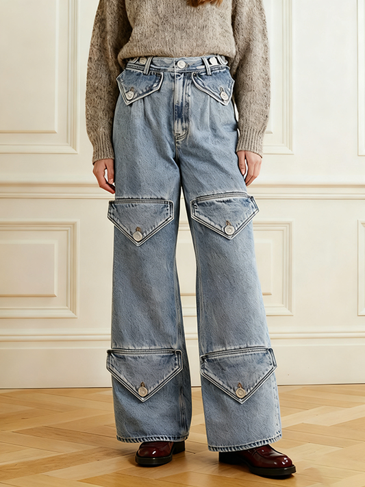 Loose Triangle Buttoned Jean Pants Bottoms
