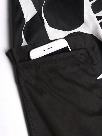 Batwing Sleeves Buttoned Polka-Dot Round-Neck Shirts Top + Elasticity Pockets Harem Pants Pants Bottom Two Pieces Set