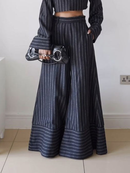 Loose Wide Leg Split-Joint Striped Pants Trousers