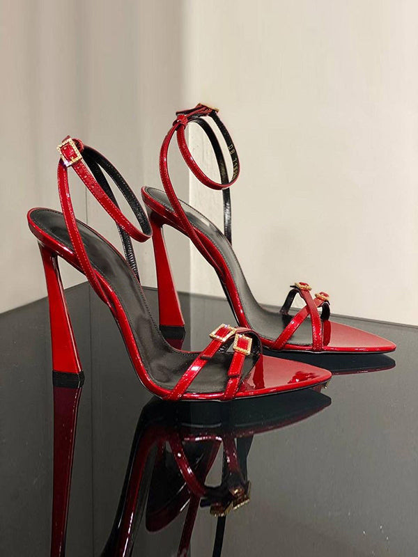 Belt Buckle Open Toe Split-Joint Pumps Sandals RED