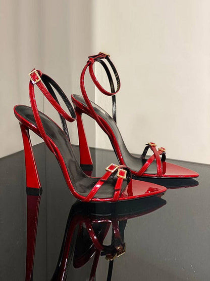 Belt Buckle Open Toe Split-Joint Pumps Sandals RED