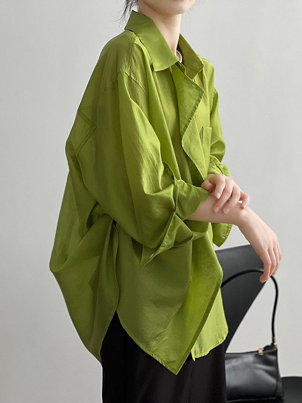 Irregular Clipping Long Sleeves Solid Color Lapel Blouses&Shirts Tops