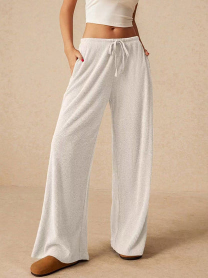 Elasticated Waist High Waisted Drawstring Solid Color Split-Joint Pants Trousers