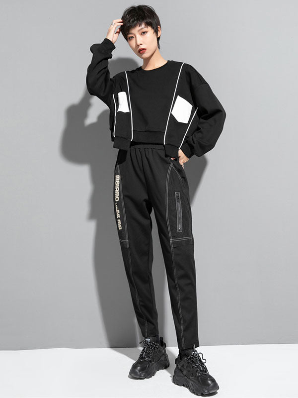 Original Creation Sweatshirt-Oberteile mit lockeren Fledermausärmeln, kontrastfarbenem Split-Joint und Rundhalsausschnitt 