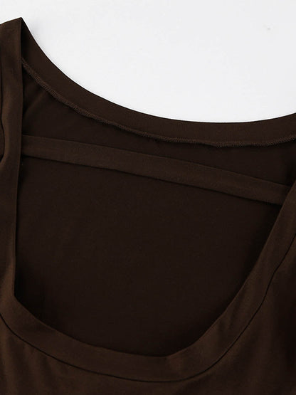 Bodycon High Waisted Backless Solid Color Round-Neck Maxi Dresses