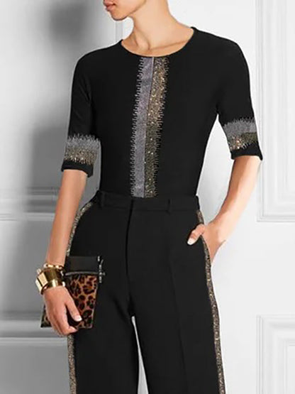 Half Sleeves Skinny Printed Round-Neck T-Shirts Tops