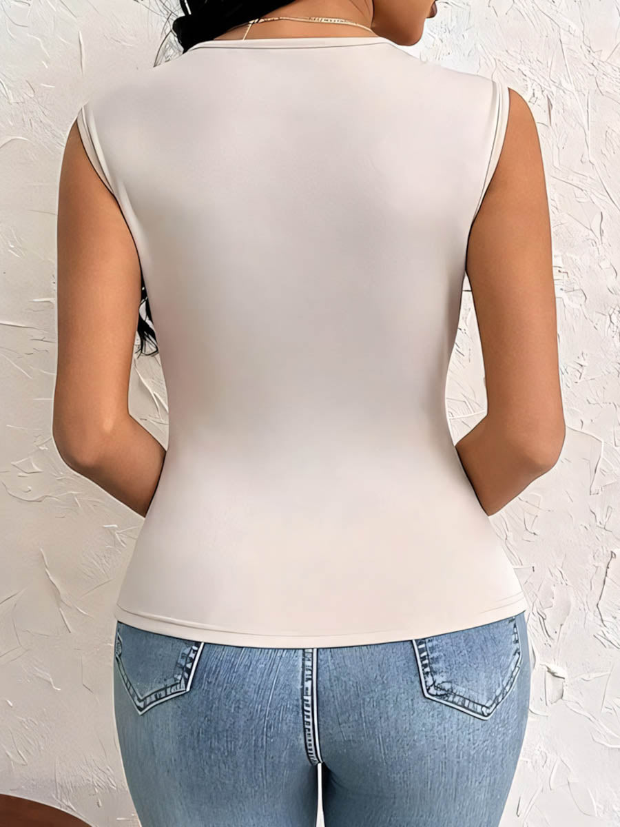Elasticated Waist High Waisted Pleated Solid Color Split-Side Asymmetric Neckline Blouses&Shirts Tops